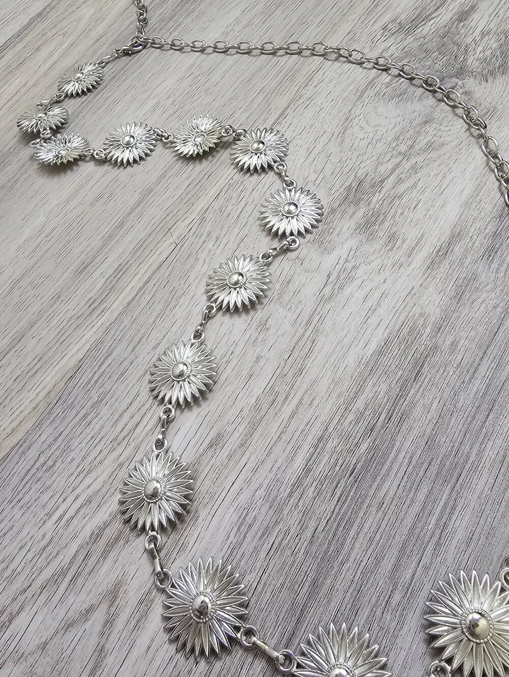 New Boho Sunflora Silvertone Metal Statement Belt